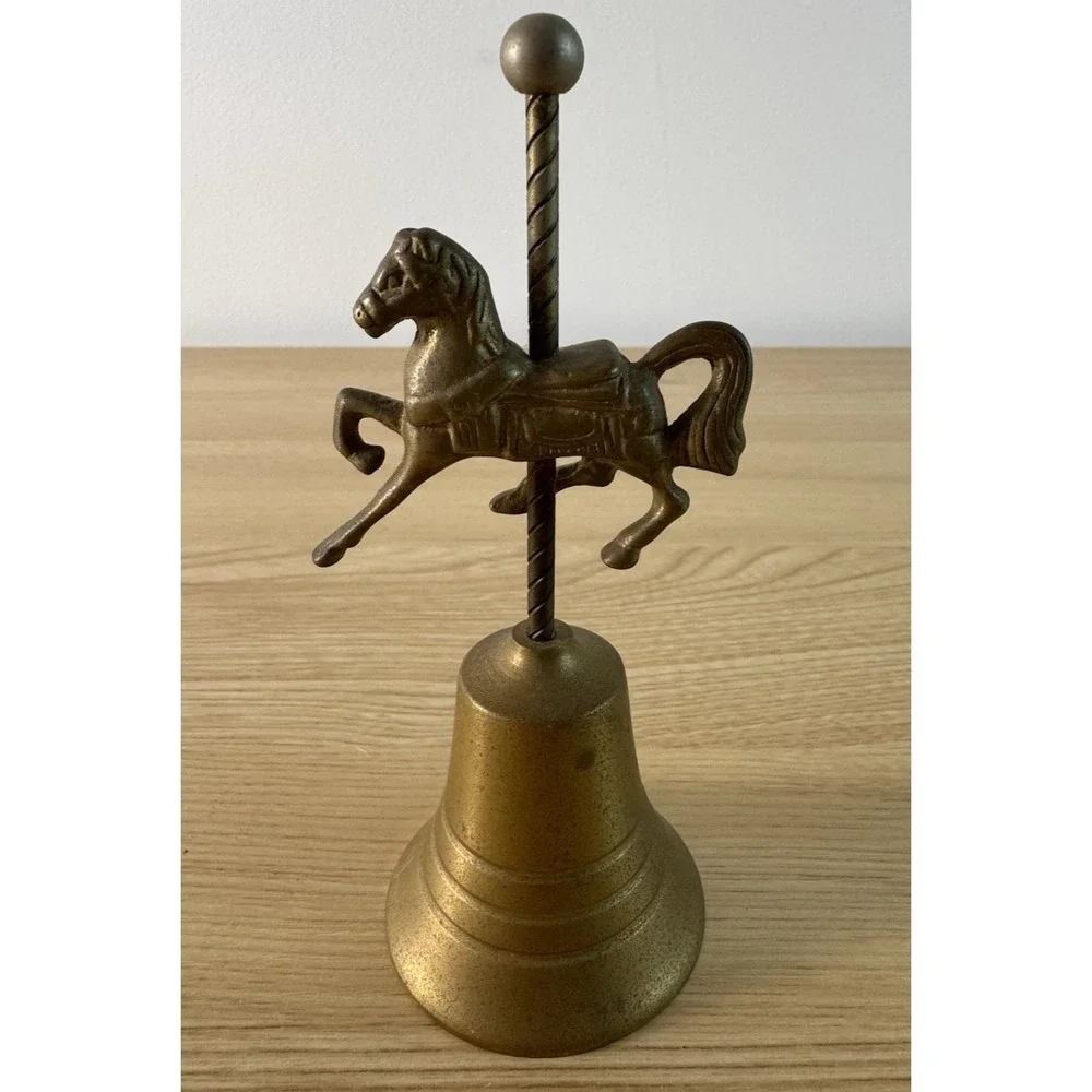 Vintage Brass Carousel Horse Desk Bell Made in Taiwan Decorative Collectible